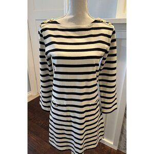 J Crew Classic Striped Shift Dress With Gold Button Accents & Front Pockets XS